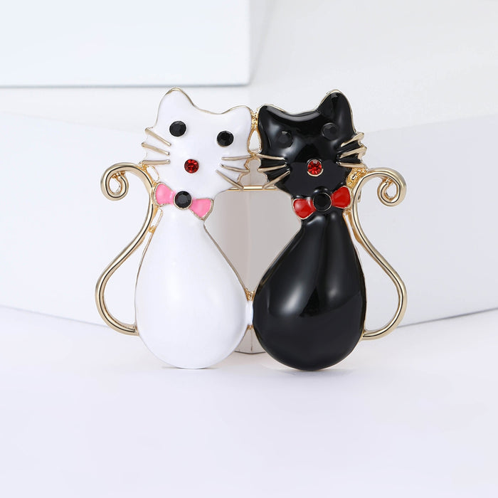 Alloy Enamel Couple Cat Brooch Pin For Coat Lapel Decoration