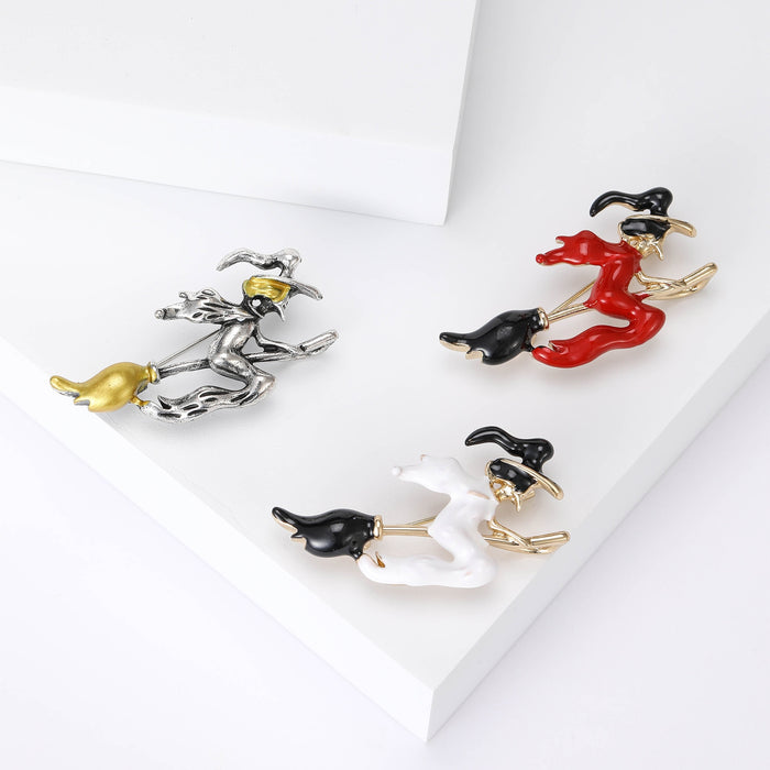 Alloy Enamel Witch Broom Brooch Pin For Fashion Clothing Decoration