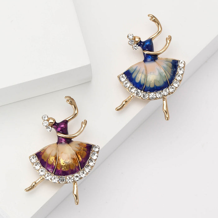 Alloy Enamel Dancing Girl Brooch With Rhinestones For Suits