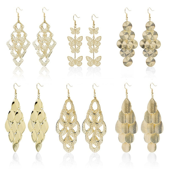 Hollow Multi Layer Metal Disc Geometric Tassel Earrings With Butterfly Matte Hoop Minimalist Style