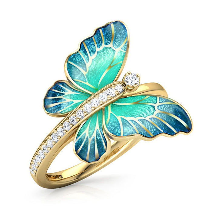 Fashion Creative Butterfly Women's Ring With Epoxy Plating And Zircon Inlay Jewelry