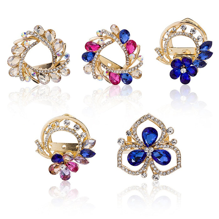 Luxury Crystal Glass Brooch Pin, Vintage Geometric Triangle Flower Scarf Clip And Knot Buckle
