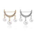 Korean Creative Rhinestone Crescent Moon Pearl Brooch Cardigan Anti Exposure Collar Pin Corsage view 1