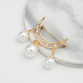 Korean Creative Rhinestone Crescent Moon Pearl Brooch Cardigan Anti Exposure Collar Pin Corsage view 3