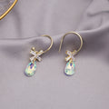 Elegant Gold C Hoop Zircon Flower Studs With Iridescent Crystal Teardrop Dangle 925 Silver Needle Earrings view 2