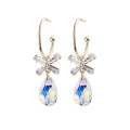 Elegant Gold C Hoop Zircon Flower Studs With Iridescent Crystal Teardrop Dangle 925 Silver Needle Earrings view 5