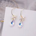 Elegant Gold C Hoop Zircon Flower Studs With Iridescent Crystal Teardrop Dangle 925 Silver Needle Earrings view 1