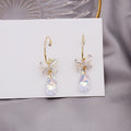 Elegant Gold C Hoop Zircon Flower Studs With Iridescent Crystal Teardrop Dangle 925 Silver Needle Earrings view 4