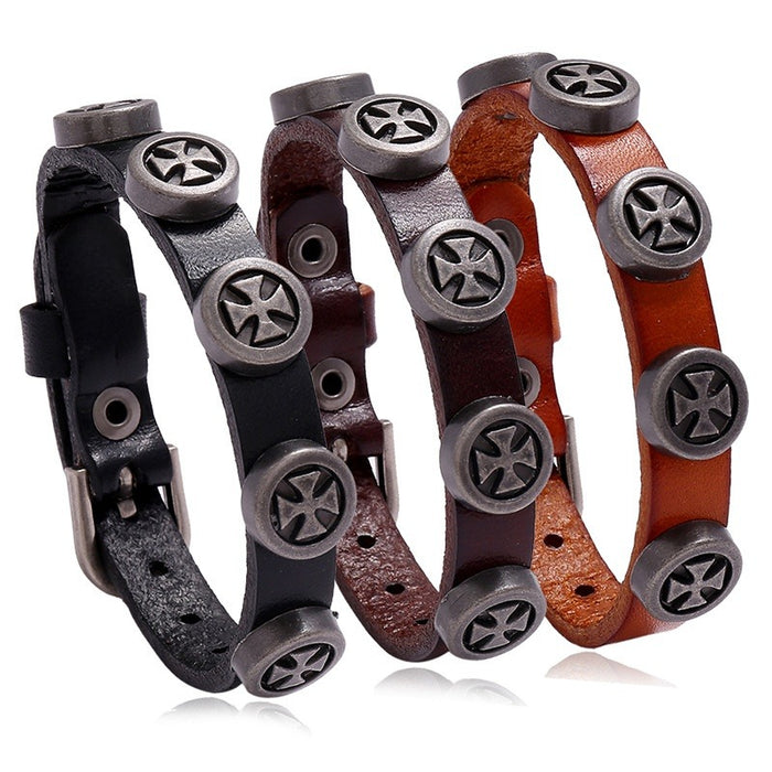 Vintage Men's Genuine Leather Bracelet Punk Style Adjustable Wristband For Jewelry