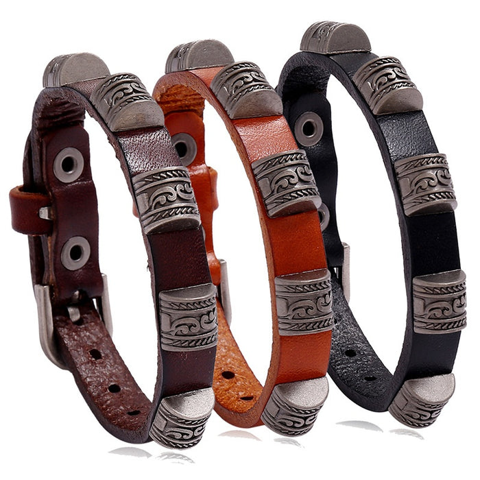 New Hip Hop Punk Vintage Cowhide Bracelet Adjustable Simple Student Fashion Accessory
