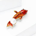 Alloy Enamel Pearl Red Koi Brooch Pin For Coat Sweater view 2