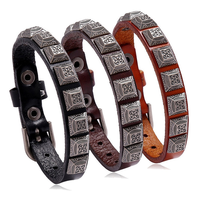 Vintage Punk Cowhide Leather Bracelet Creative European American Wristband Jewelry Accessory