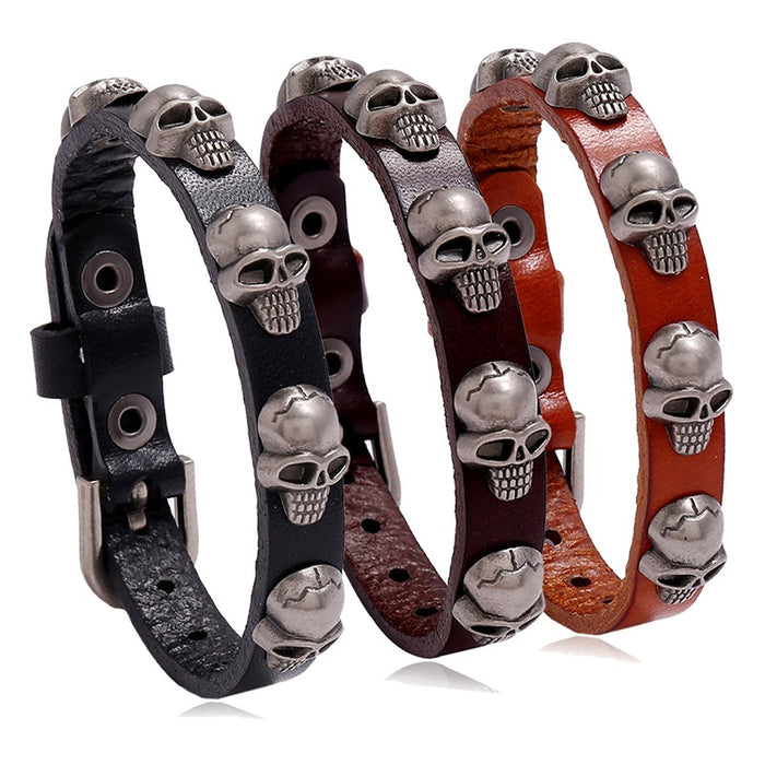 Punk Skull Cowhide Leather Bracelet, Trendy European American Unisex Student Fashion Jewelry