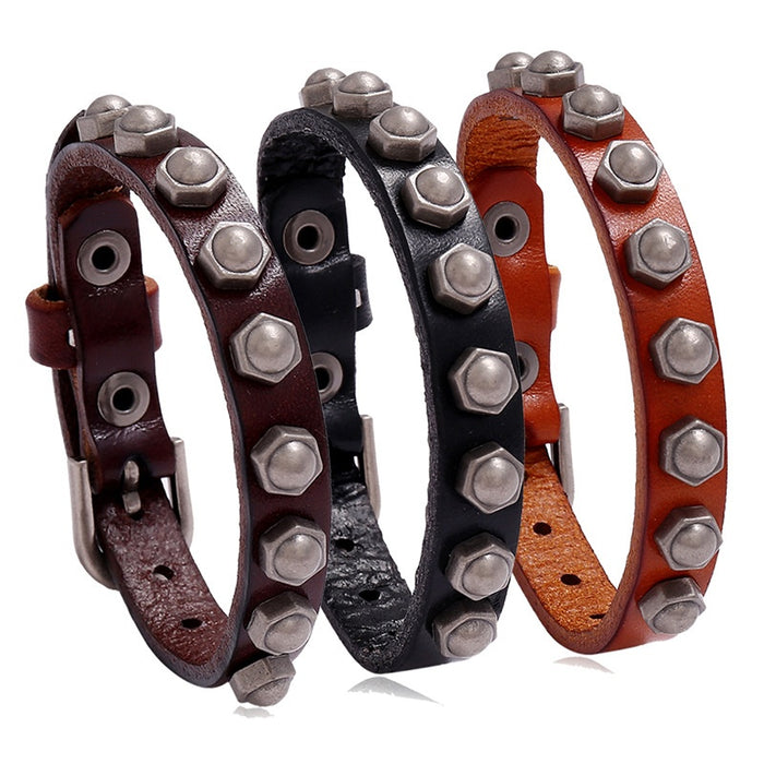 Vintage Genuine Leather Bracelet For Men And Women, Retro Cowhide Unisex Fashion Jewelry