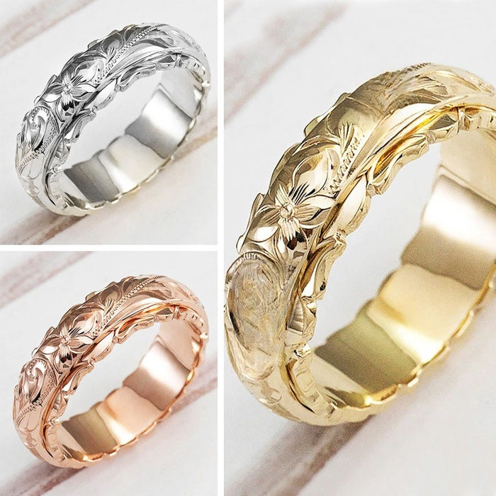 Copper Plated Floating Carved Rose Flower Band Ring For Women Anniversary Gift Jewelry