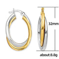 Two Tone Smooth Double Layer Round Hoop Earrings, Minimalist Fashion Nightclub Ear Jewelry view 3