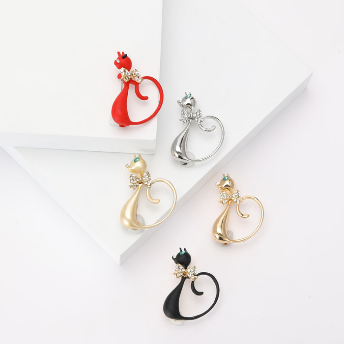 Alloy Rhinestone Enamel Cat Brooch Pin For Cute Animal Accessories