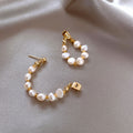 Vintage Geometric Pearl Drop Earrings With Sterling Silver Posts, Minimalist Elegant Design view 4