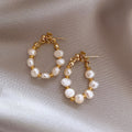 Vintage Geometric Pearl Drop Earrings With Sterling Silver Posts, Minimalist Elegant Design view 3