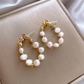 Vintage Geometric Pearl Drop Earrings With Sterling Silver Posts, Minimalist Elegant Design view 2