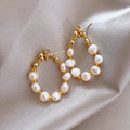 Vintage Geometric Pearl Drop Earrings With Sterling Silver Posts, Minimalist Elegant Design view 1