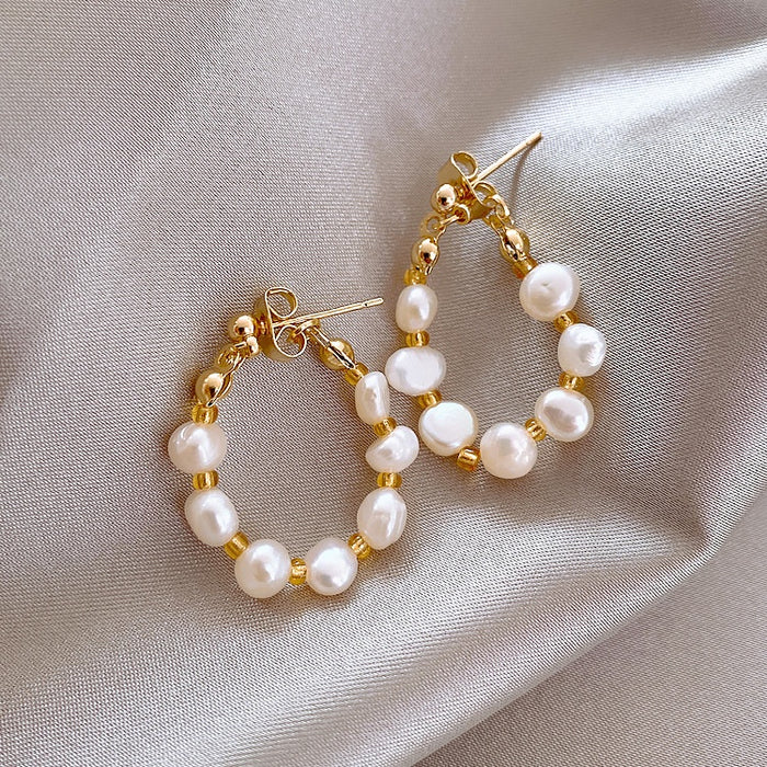 Vintage Geometric Pearl Drop Earrings With Sterling Silver Posts, Minimalist Elegant Design