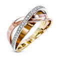 Creative Three Tone Plated Micro Pave Line Ring For Women, Minimalist Fashion Finger Jewelry view 1