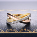 Creative Three Tone Plated Micro Pave Line Ring For Women, Minimalist Fashion Finger Jewelry view 3