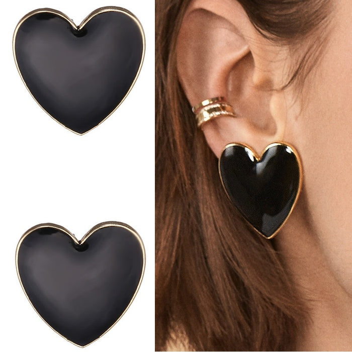 Exaggerated Alloy Epoxy Heart Shape Stud Earrings For Women, Fashion Statement Jewelry