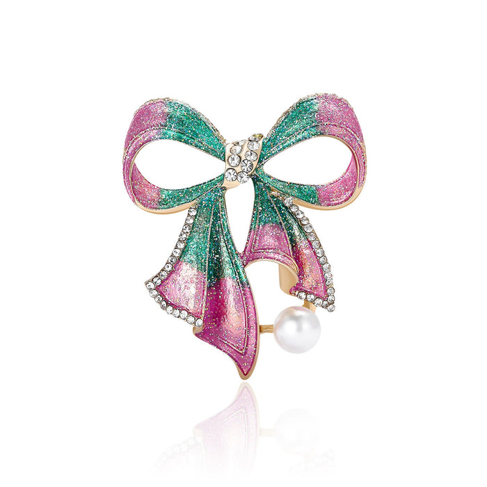 Alloy Rhinestone Pearl Bow Brooch Pin For Womens Clothing