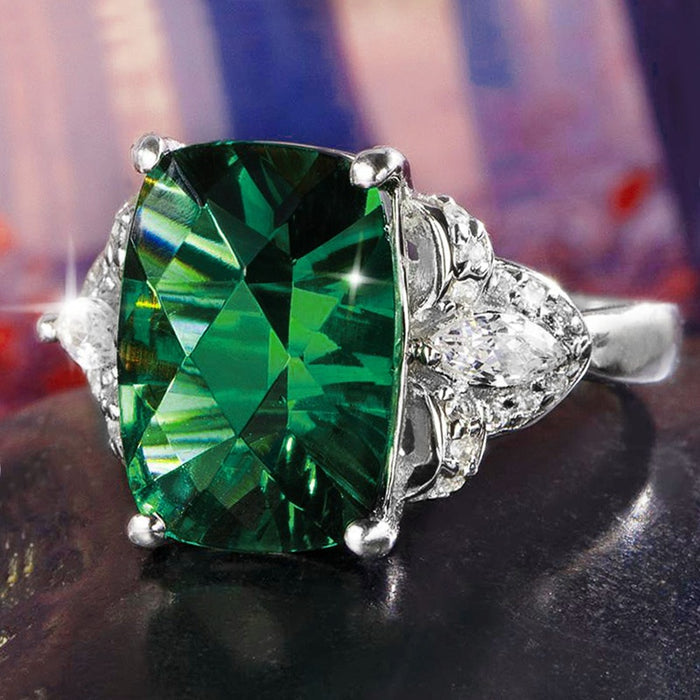 Luxury Green Zircon White Gold Plated Cocktail Ring For Women, Party Hand Jewelry