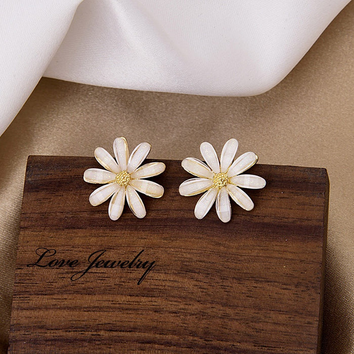 Fresh Cute Daisy Flower Acrylic Crystal Studs With 925 Silver Pins Elegant Summer Jewelry Earrings