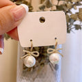 Korean Style Alloy Rhinestone Bow Pearl Drop Earrings For Elegant Minimalist Fashion view 2