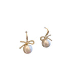 Korean Style Alloy Rhinestone Bow Pearl Drop Earrings For Elegant Minimalist Fashion view 5