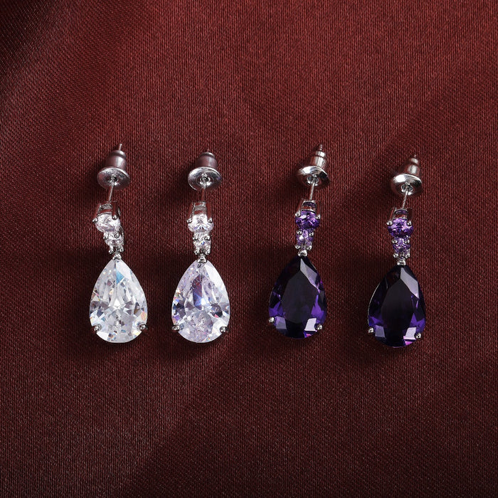 Elegant Water Drop Zircon Copper Stud Earrings For Women, Fashion Jewelry