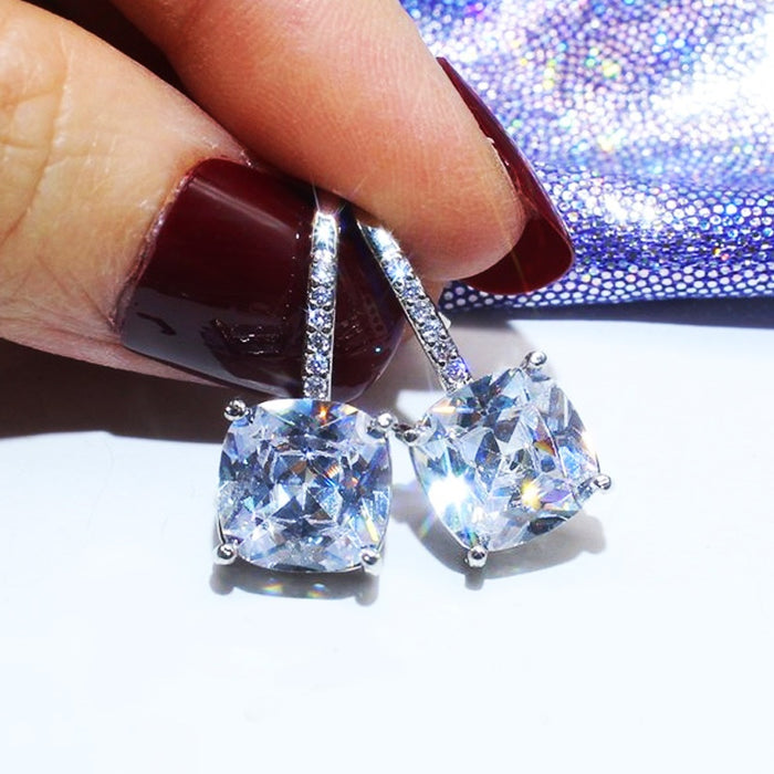 High End Square Zircon Earrings For Women, European American Versatile Fashion Jewelry