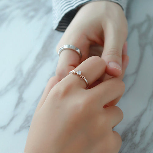 Fashion Simple Deer Antler Couple Rings, Two Tone Copper Zircon Matching Pair Rings