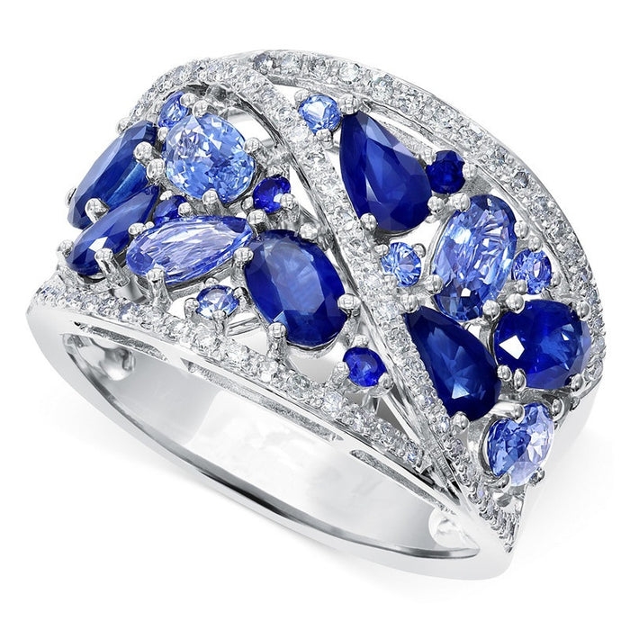 Luxury Hollow Ring With Cluster Pave Blue Zircon For Women Party Prom Accessories