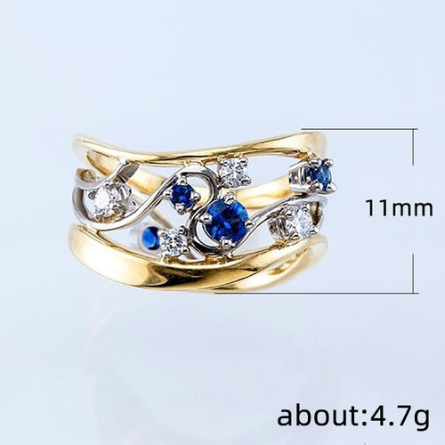Fashion Multicolor Geometric Women's Ring With Zircon Wave Line Design For