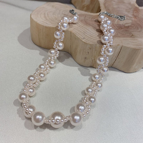 Korean Style Faux Pearl Geometric Round Collarbone Necklace For Women