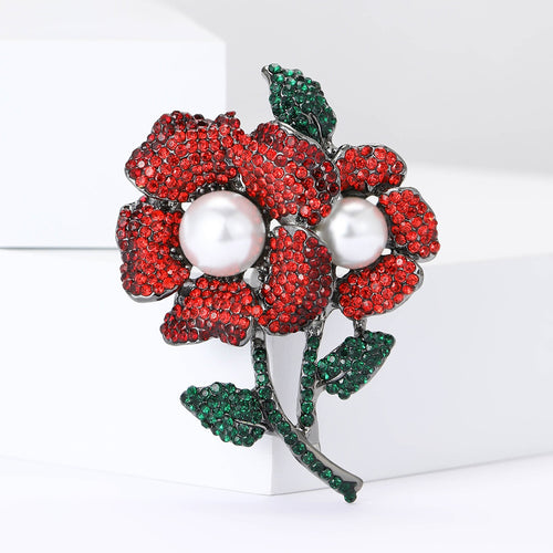 Alloy Rhinestone Pearl Flower Brooch Pin For Women's Apparel