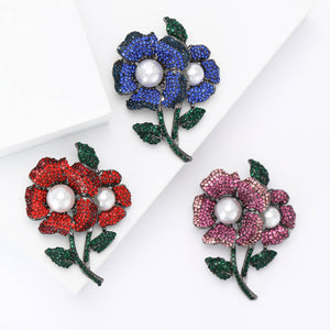 Alloy Rhinestone Pearl Flower Brooch Pin For Women's Apparel