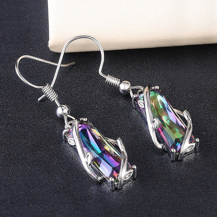 European American Geometric Copper Drop Earrings With Colorful Zircon Stones For Women,