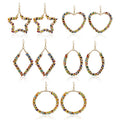 Bohemian Colorful Seed Bead Wrapped Alloy Geometric Star Heart Oval Hoop Dangle Earrings view 1