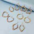 Bohemian Colorful Seed Bead Wrapped Alloy Geometric Star Heart Oval Hoop Dangle Earrings view 2
