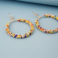 Bohemian Colorful Seed Bead Wrapped Alloy Geometric Star Heart Oval Hoop Dangle Earrings view 4