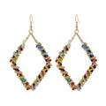 Bohemian Colorful Seed Bead Wrapped Alloy Geometric Star Heart Oval Hoop Dangle Earrings view 5