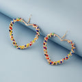 Bohemian Colorful Seed Bead Wrapped Alloy Geometric Star Heart Oval Hoop Dangle Earrings view 3
