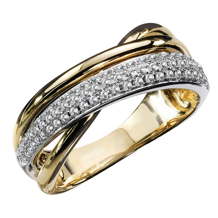 Elegant Geometric Line Micro Pave Zircon Two Tone Women's Ring Jewelry