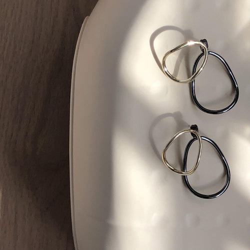 Vintage Contrast Color Oval Alloy Stud Earrings For Women, Elegant Minimalist Fashion Ear Jewelry
